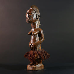 Baule Female Ancestor Figure African Tribal Statue Côte d’Ivoire Wood Sculpture Hand Carved Skirted Decor Spirit Doll Tribal Art-G5613