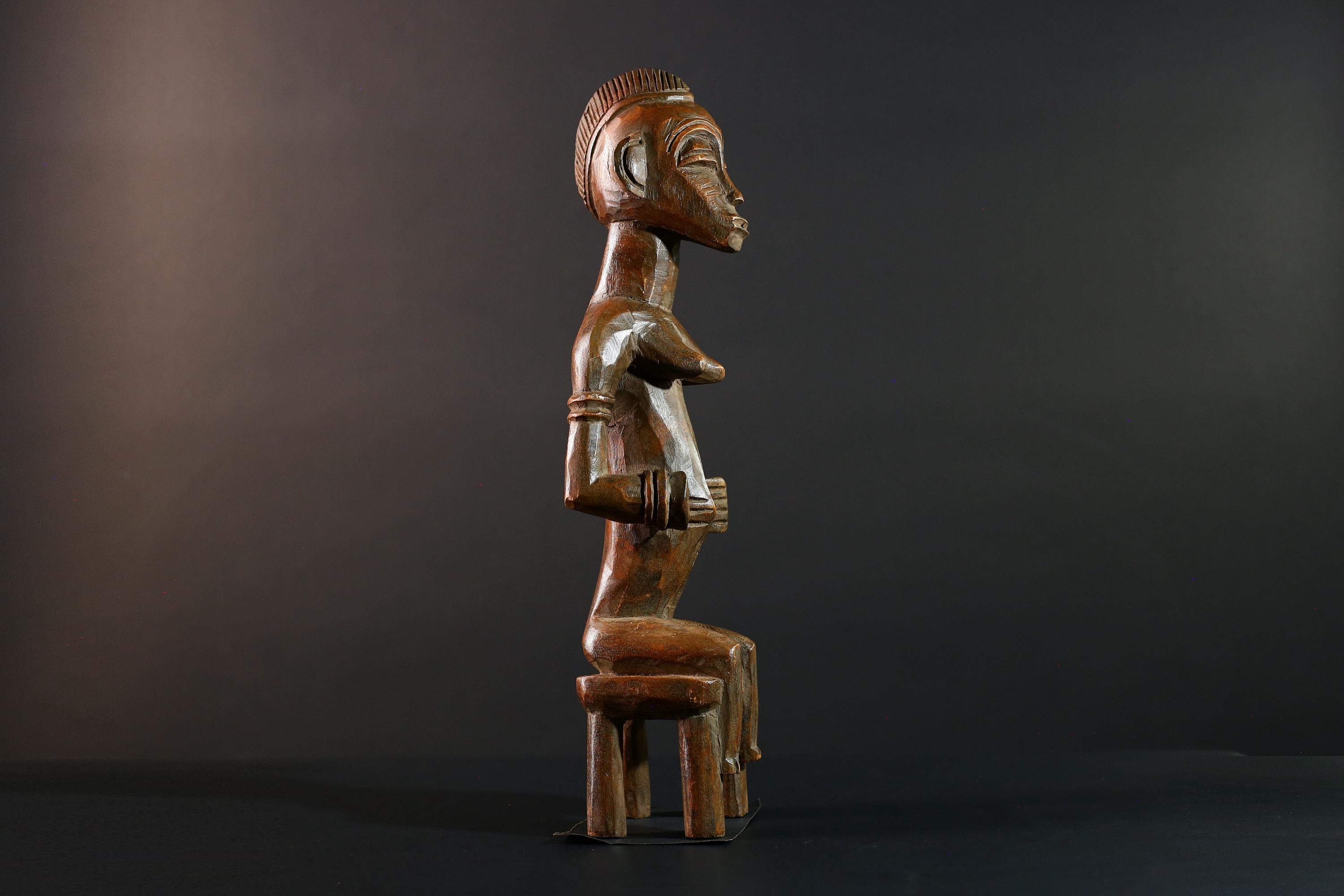 African Baule Seated Figure Ancestor Art Tribal Carved Wood Sculpture Côte d’Ivoire Ethnic Decor Spiritual Statue Cultural Icon-G5613