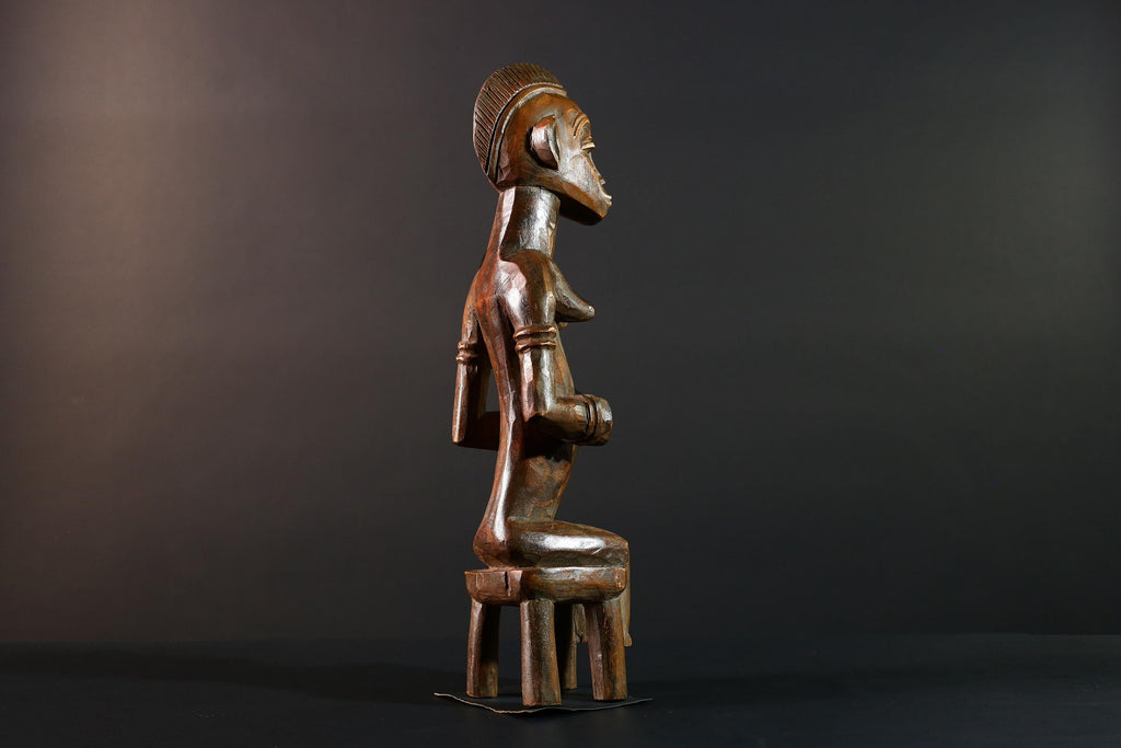African Baule Seated Figure Ancestor Art Tribal Carved Wood Sculpture Côte d’Ivoire Ethnic Decor Spiritual Statue Cultural Icon-G5613