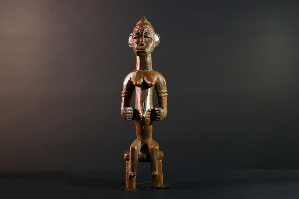 African Baule Seated Figure Ancestor Art Tribal Carved Wood Sculpture Côte d’Ivoire Ethnic Decor Spiritual Statue Cultural Icon-G5613