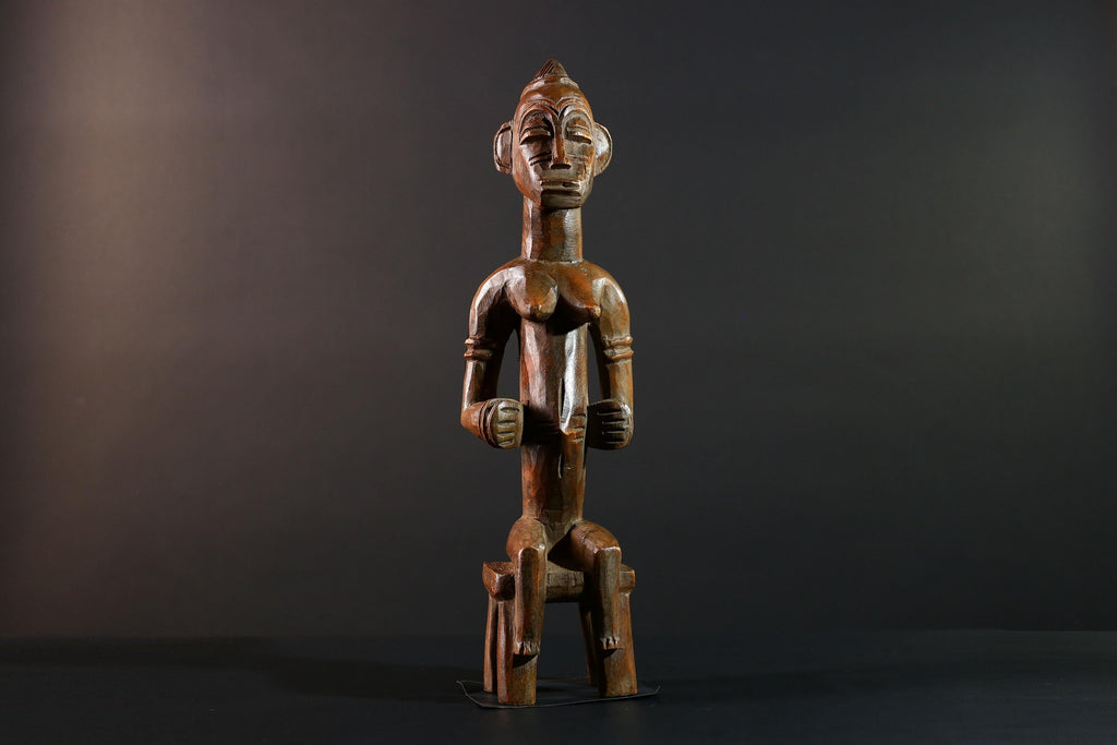 African Baule Seated Figure Ancestor Art Tribal Carved Wood Sculpture Côte d’Ivoire Ethnic Decor Spiritual Statue Cultural Icon-G5613