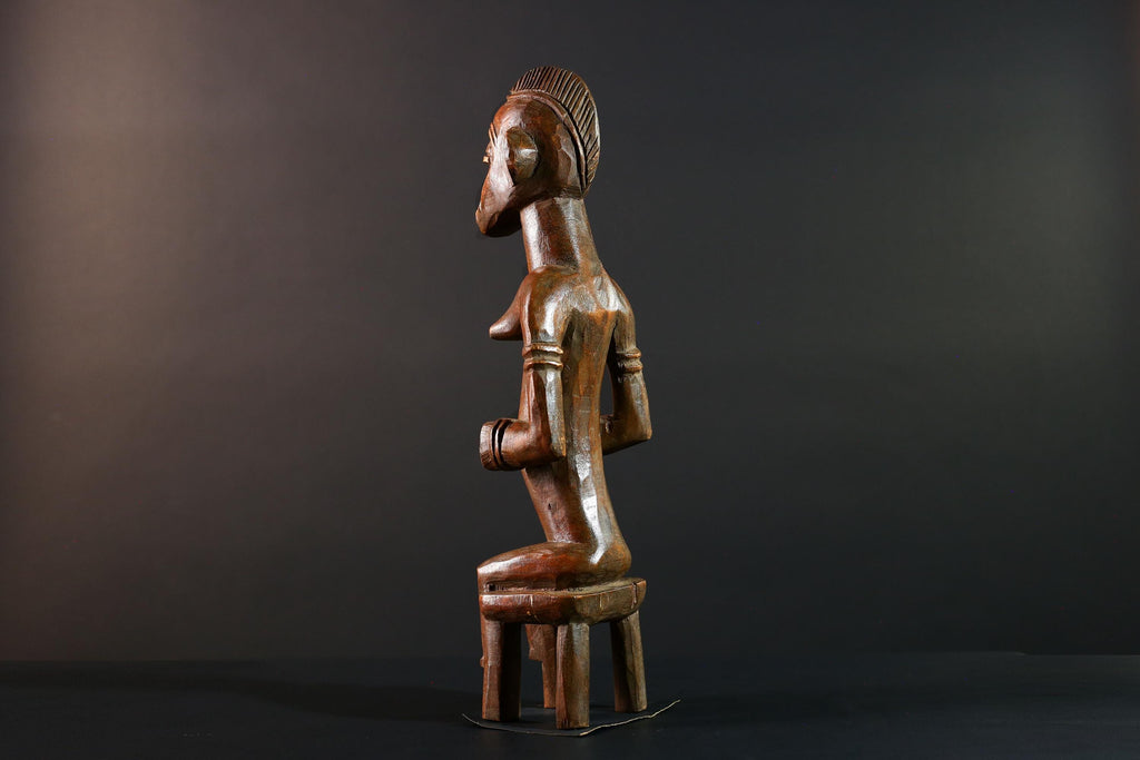 African Baule Seated Figure Ancestor Art Tribal Carved Wood Sculpture Côte d’Ivoire Ethnic Decor Spiritual Statue Cultural Icon-G5613