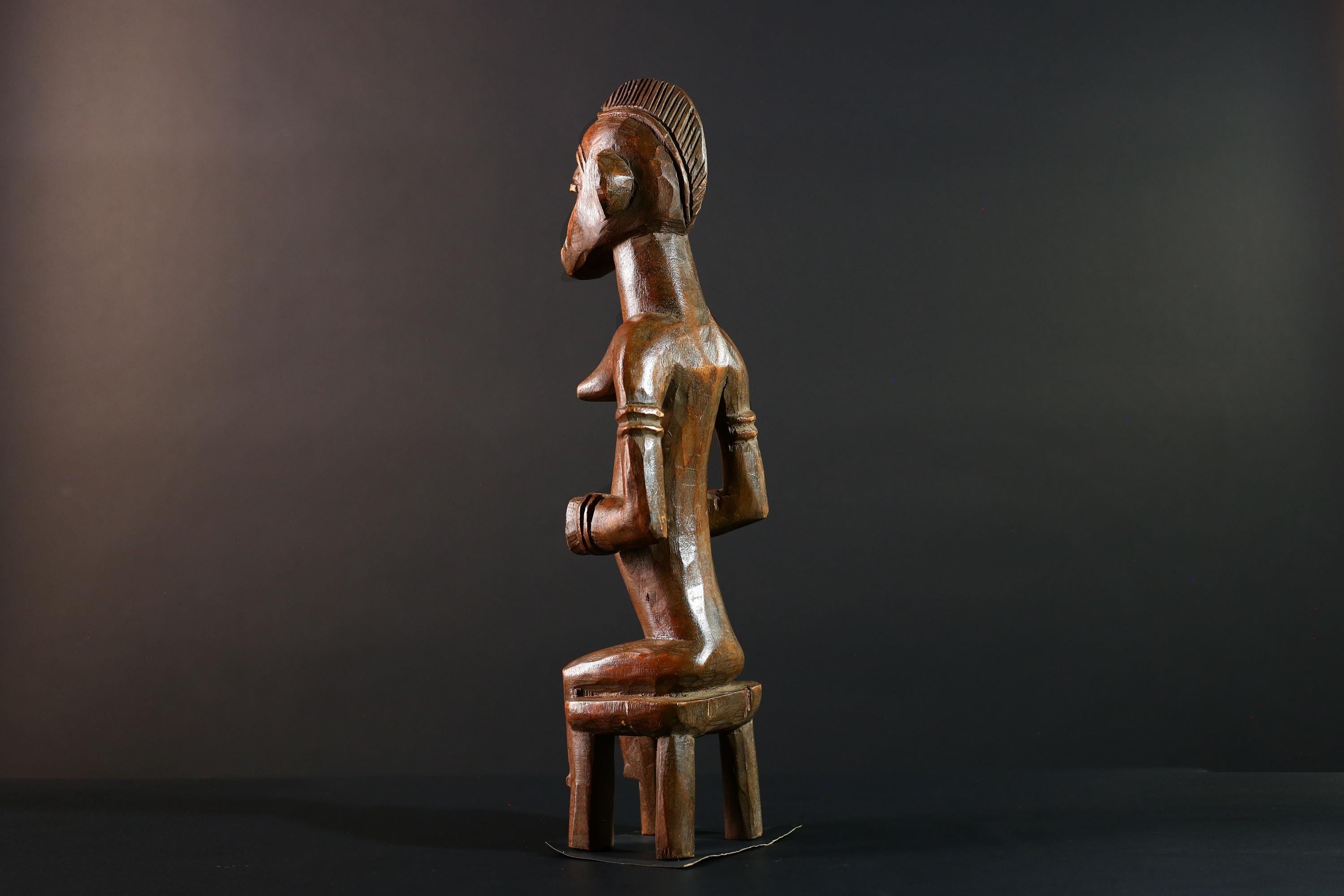 African Baule Seated Figure Ancestor Art Tribal Carved Wood Sculpture Côte d’Ivoire Ethnic Decor Spiritual Statue Cultural Icon-G5613