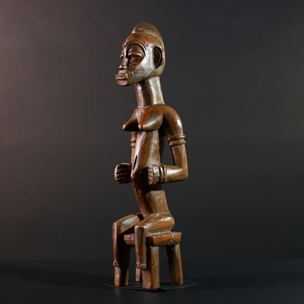 African Baule Seated Figure Ancestor Art Tribal Carved Wood Sculpture Côte d’Ivoire Ethnic Decor Spiritual Statue Cultural Icon-G5613