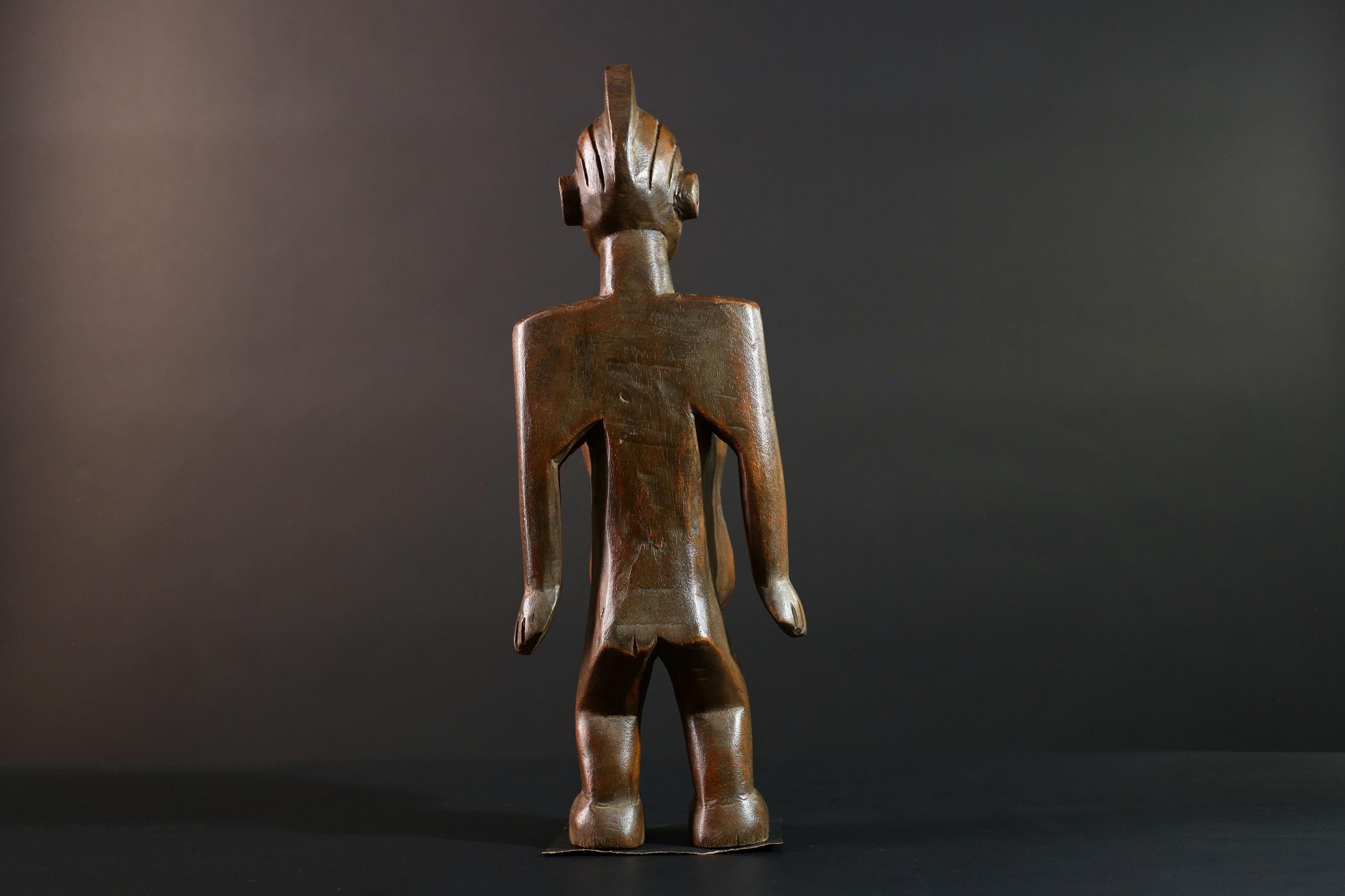 African tribal figure hand carved wood statue with hollowed center symbolic fertility decor African sculpture spiritual art-G5614