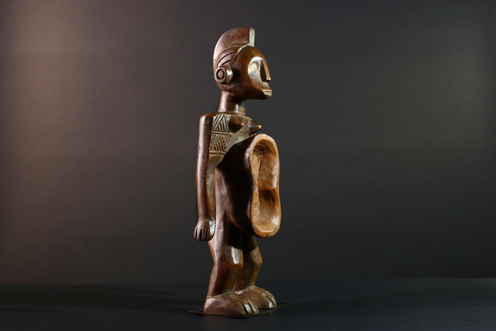 African tribal figure hand carved wood statue with hollowed center symbolic fertility decor African sculpture spiritual art-G5614