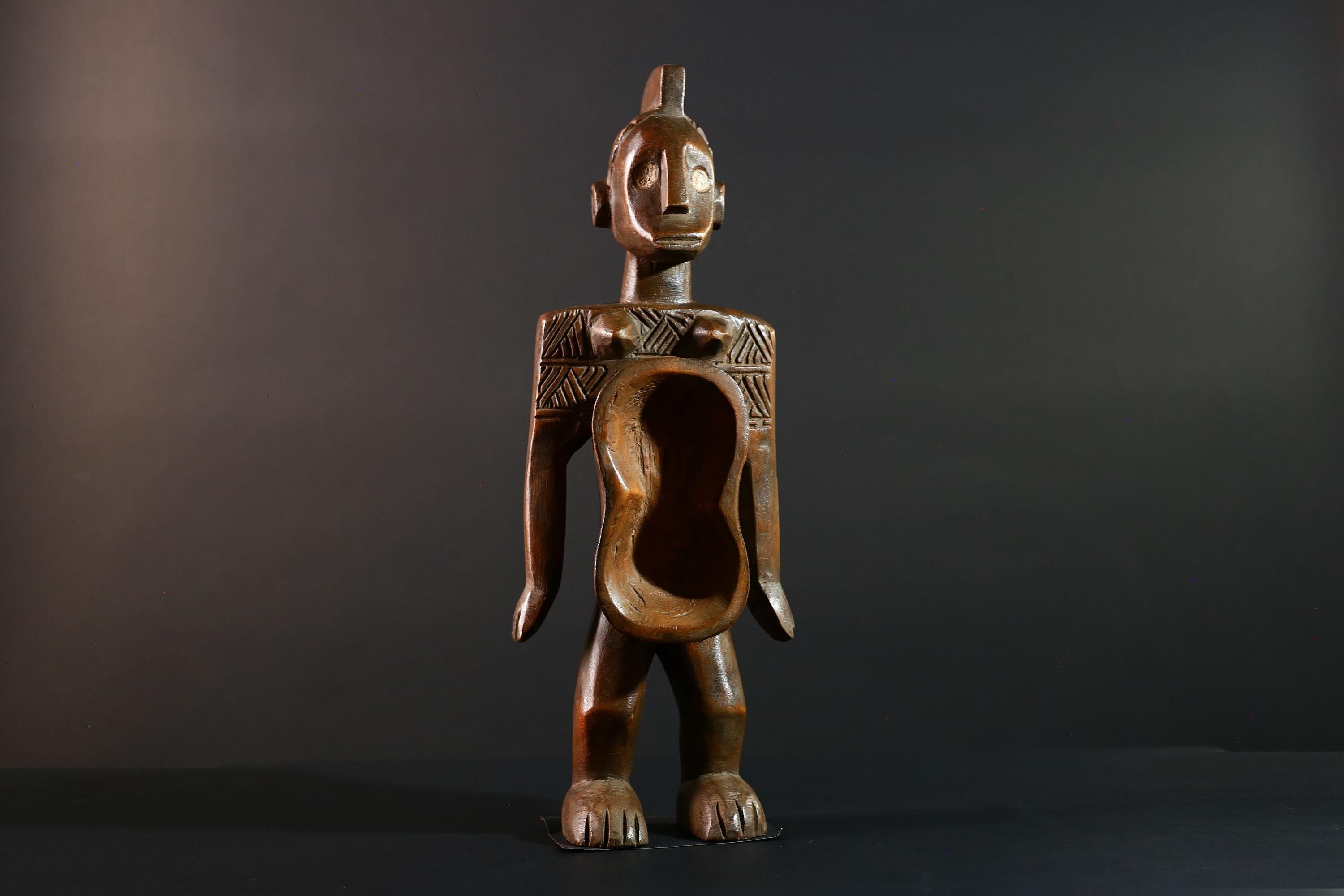African tribal figure hand carved wood statue with hollowed center symbolic fertility decor African sculpture spiritual art-G5614