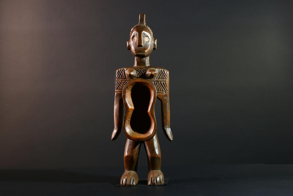 African tribal figure hand carved wood statue with hollowed center symbolic fertility decor African sculpture spiritual art-G5614