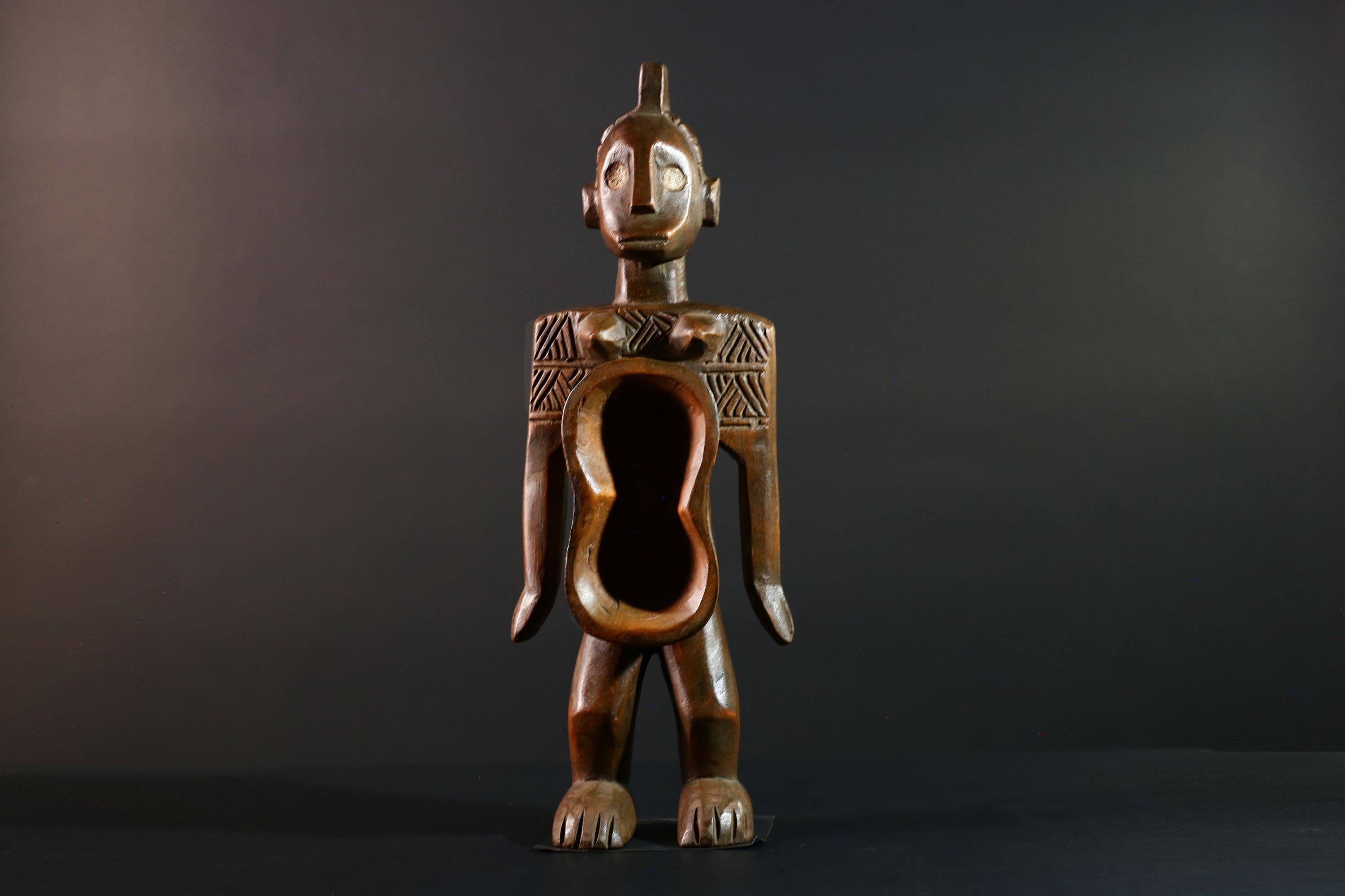 African tribal figure hand carved wood statue with hollowed center symbolic fertility decor African sculpture spiritual art-G5614