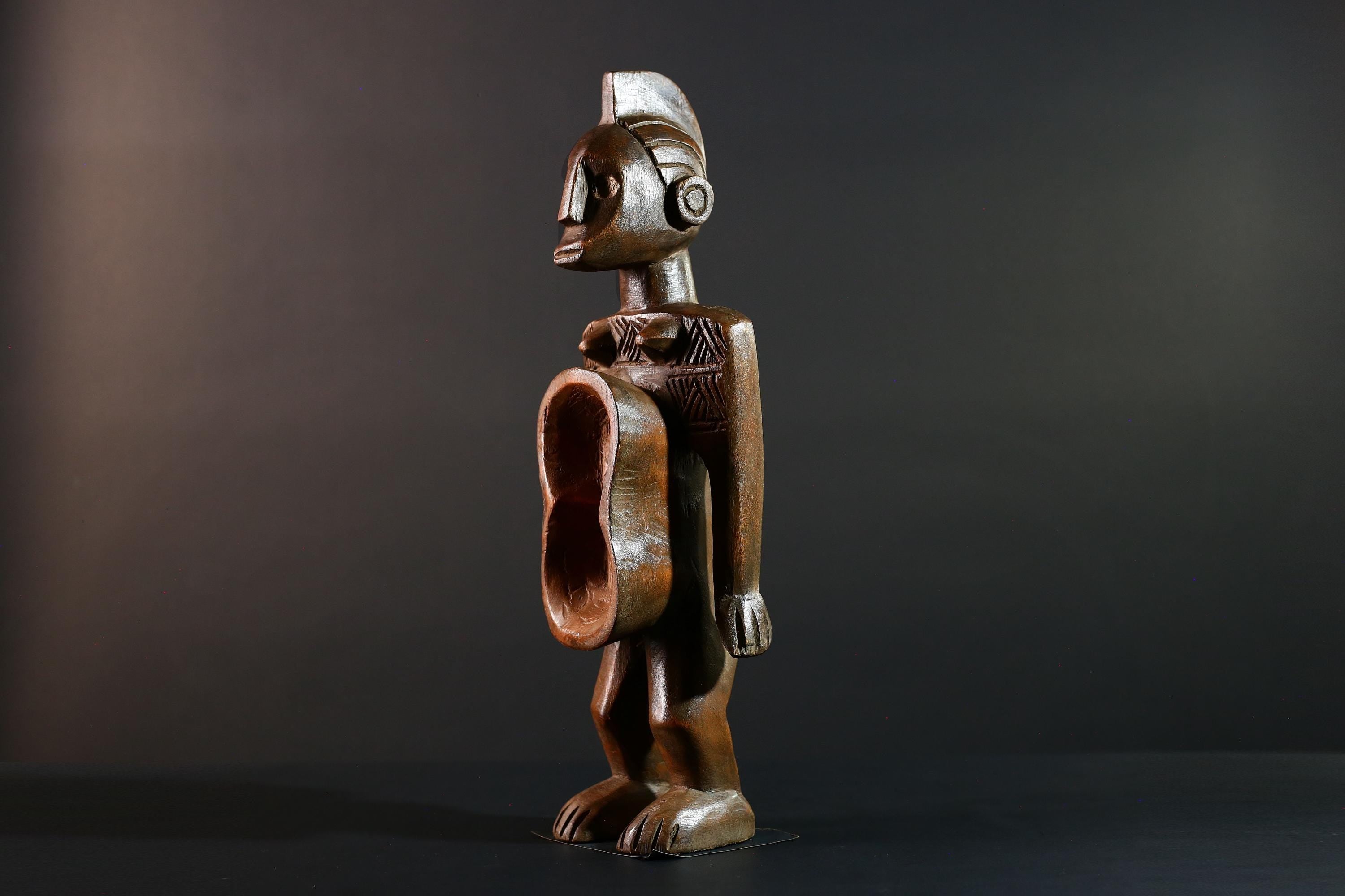 African tribal figure hand carved wood statue with hollowed center symbolic fertility decor African sculpture spiritual art-G5614