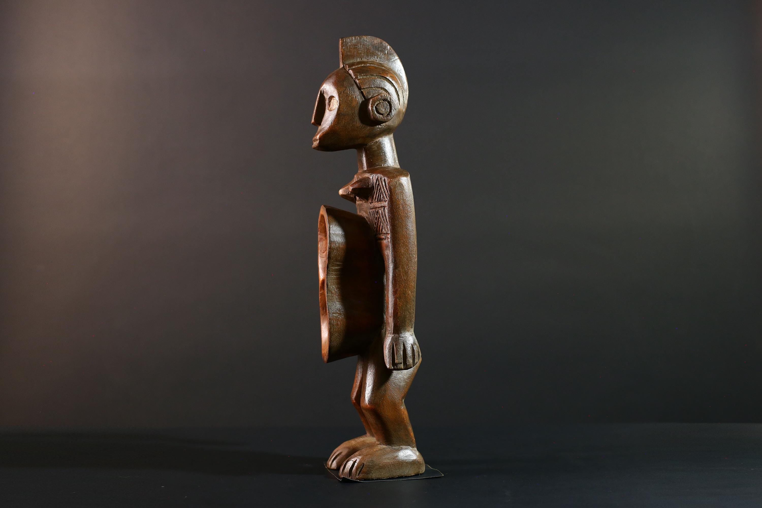African tribal figure hand carved wood statue with hollowed center symbolic fertility decor African sculpture spiritual art-G5614