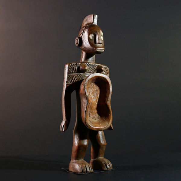 African tribal figure hand carved wood statue with hollowed center symbolic fertility decor African sculpture spiritual art-G5614