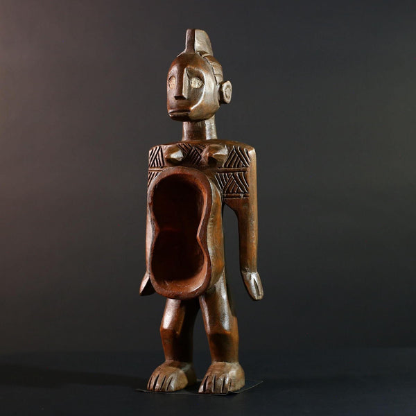 African tribal figure hand carved wood statue with hollowed center symbolic fertility decor African sculpture spiritual art-G5614