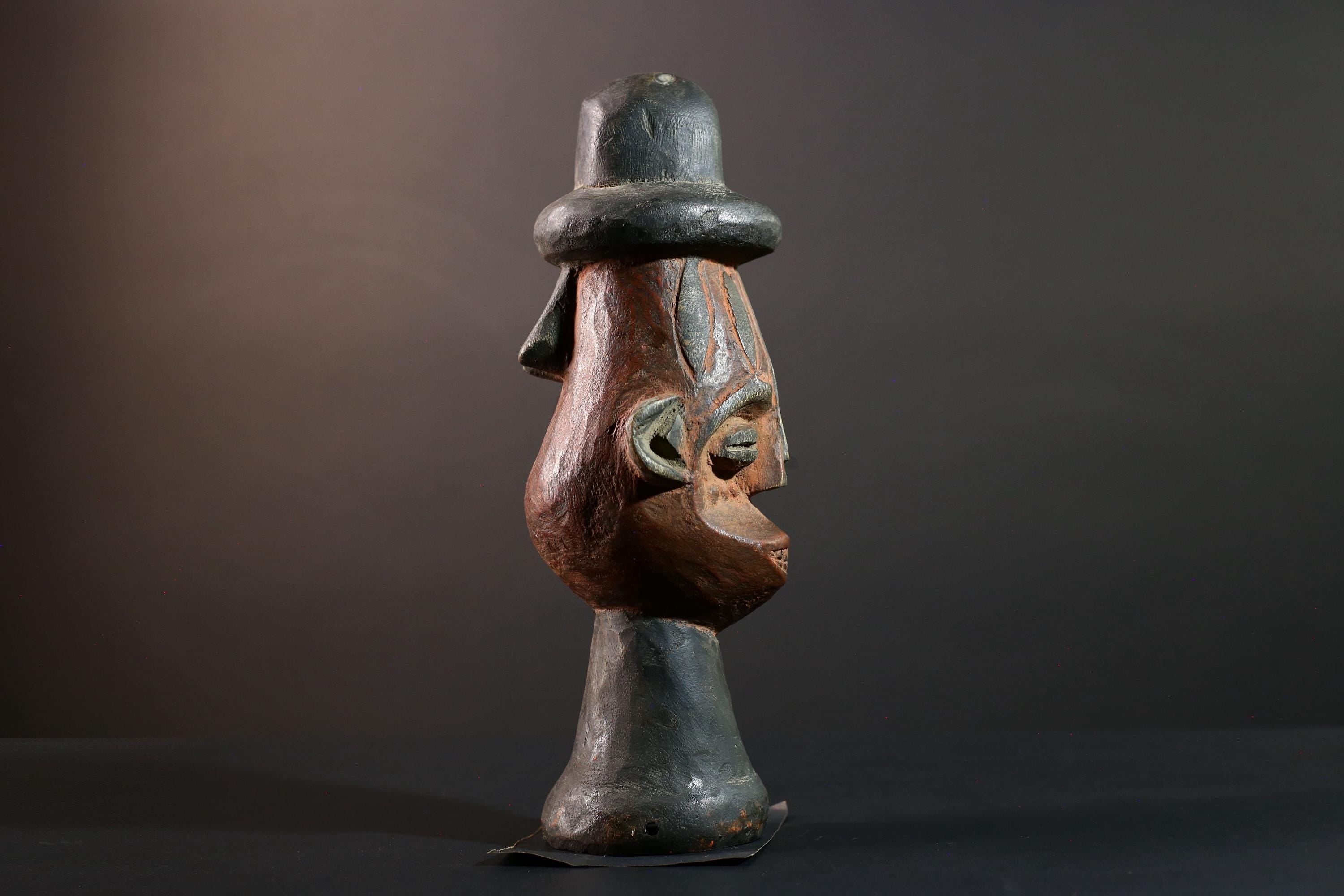 African Songye Head Figure Tribal Wood Sculpture Congo Art Spirit Carving Ceremonial Bust Ethnic Home Decor Wall Accent-G5615