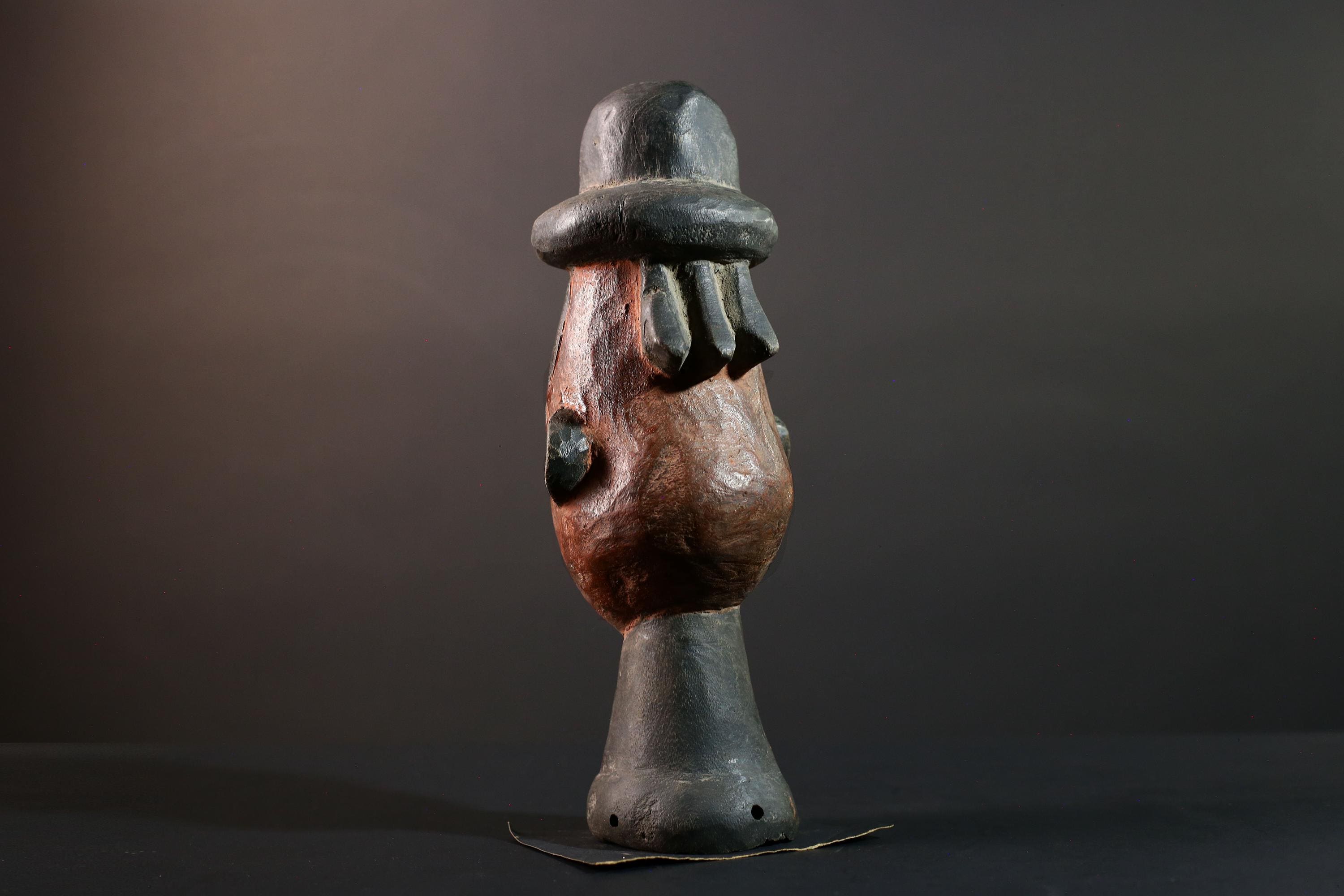 African Songye Head Figure Tribal Wood Sculpture Congo Art Spirit Carving Ceremonial Bust Ethnic Home Decor Wall Accent-G5615