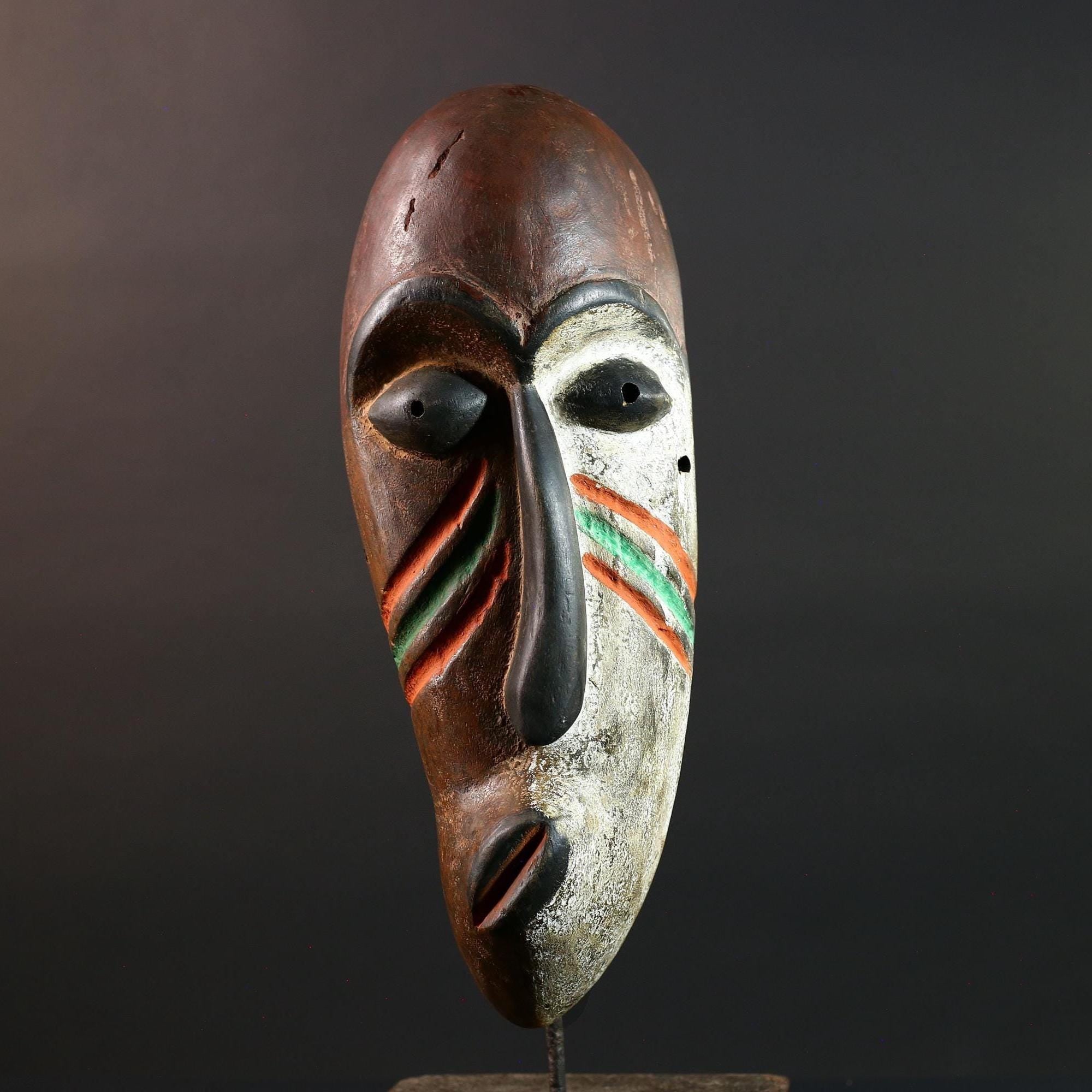 African Dan Mask Wall Art Hand Carved Tribal Spirit Face Decor Côte d’Ivoire Vintage African Sculpture Home Wall Accent-G5616