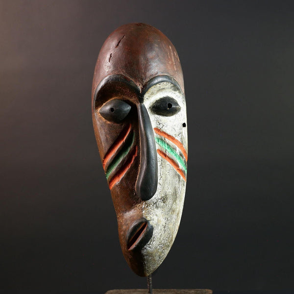 African Dan Mask Wall Art Hand Carved Tribal Spirit Face Decor Côte d’Ivoire Vintage African Sculpture Home Wall Accent-G5616