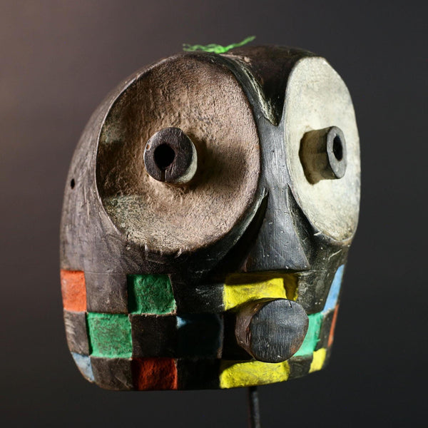 African Bwa Mask Painted Tribal Spirit Wall Art Hand Carved Wood Face Burkina Faso Colorful Geometric Mask Decor Sculpture-G5617