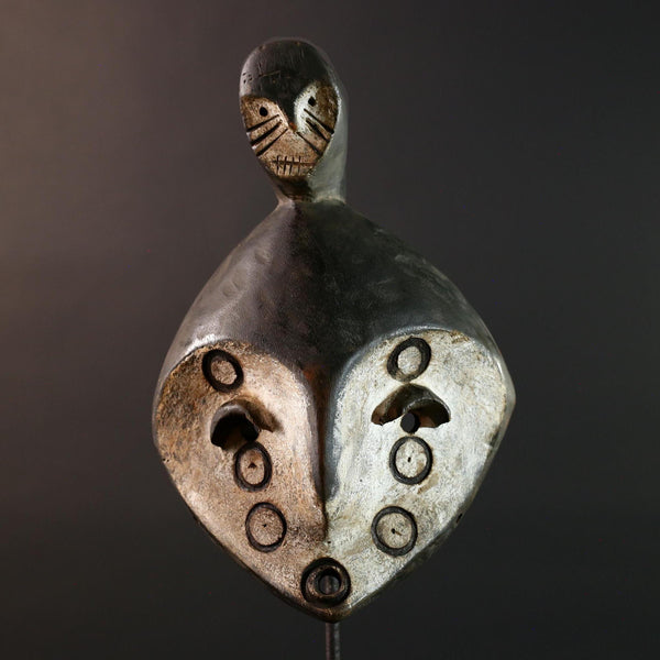 African Bwa Mask Carved Wood Spirit Face Tribal Art Wall Sculpture Burkina Faso Ceremonial Decor Authentic Vintage Piece-G5619