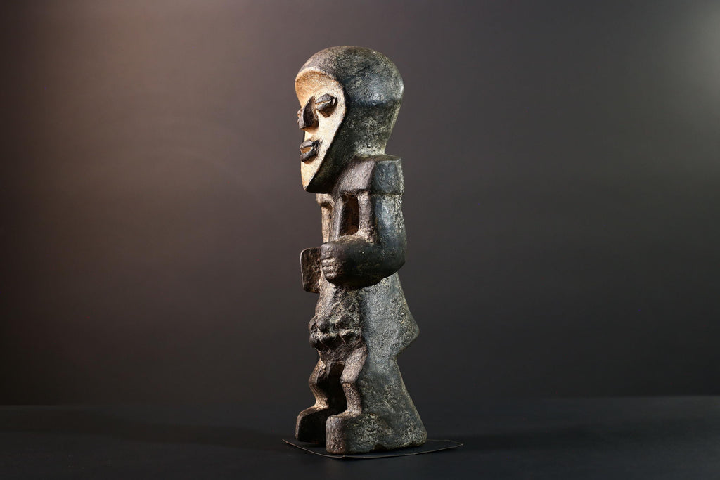 African tribal figure Lega statue Congo carved wood art sculpture symbolic spirit decor ancestral ethnic ritual carving gift-G5623