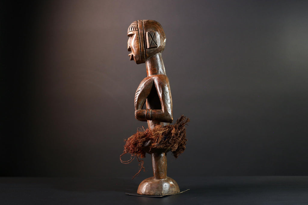 African tribal figure Congo statue carved female wood spirit art fiber skirt ethnic fertility sculpture ancestral decor gift-G5624
