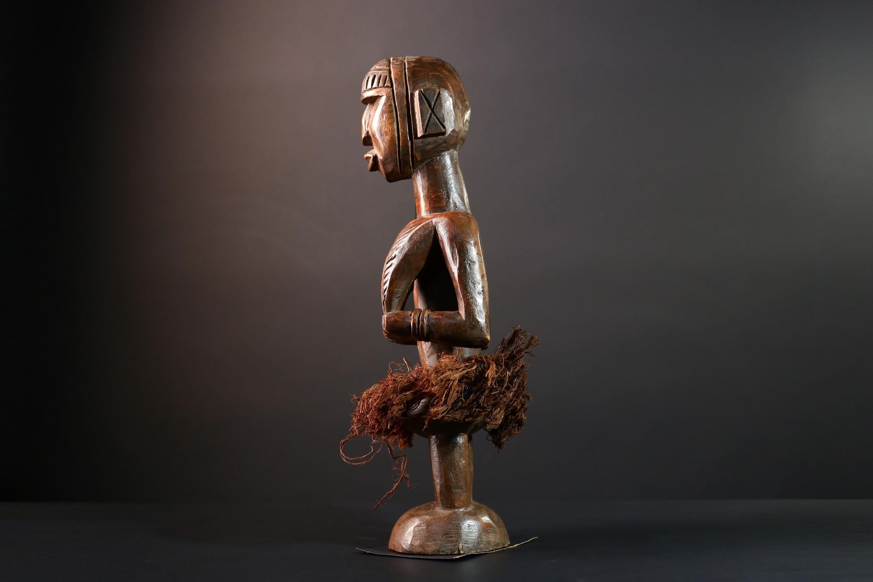 African tribal figure Congo statue carved female wood spirit art fiber skirt ethnic fertility sculpture ancestral decor gift-G5624