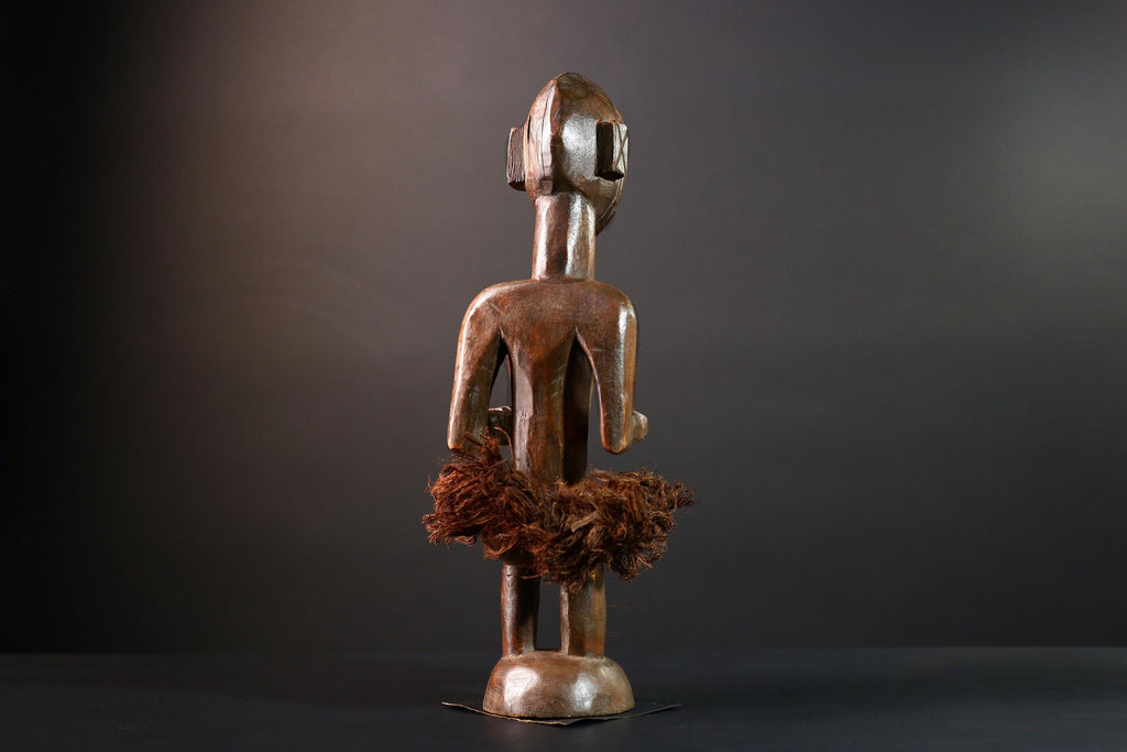 African tribal figure Congo statue carved female wood spirit art fiber skirt ethnic fertility sculpture ancestral decor gift-G5624