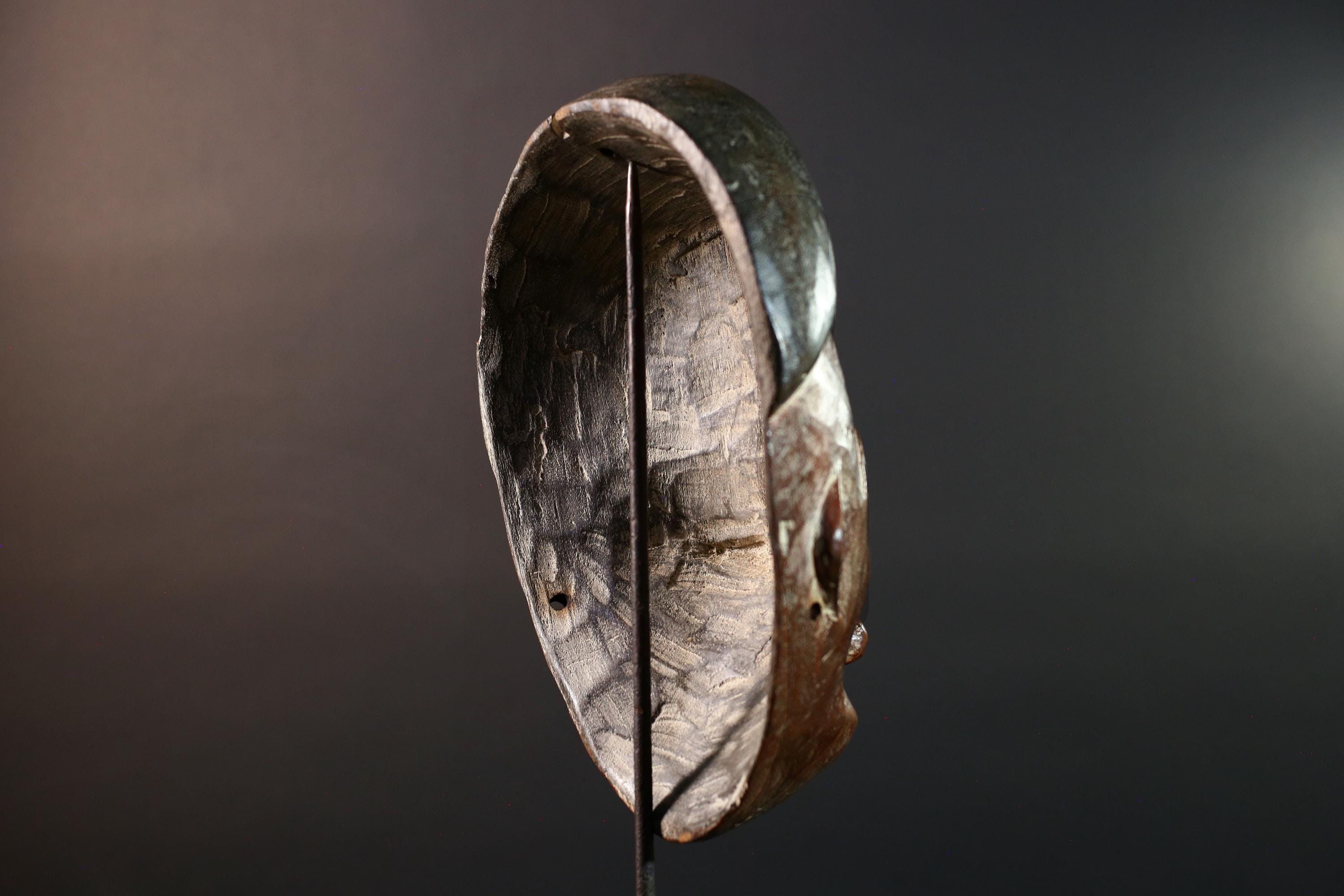 African Lega tribal mask wall decor carved wood ceremonial face art Congo sculpture vintage ethnic handmade spiritual sculpture-G5633