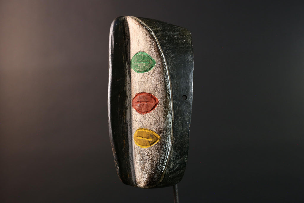 African tribal wall mask hand-carved wood face art Burkina Faso multicolor lips decor rustic ethnic sculpture-G5634