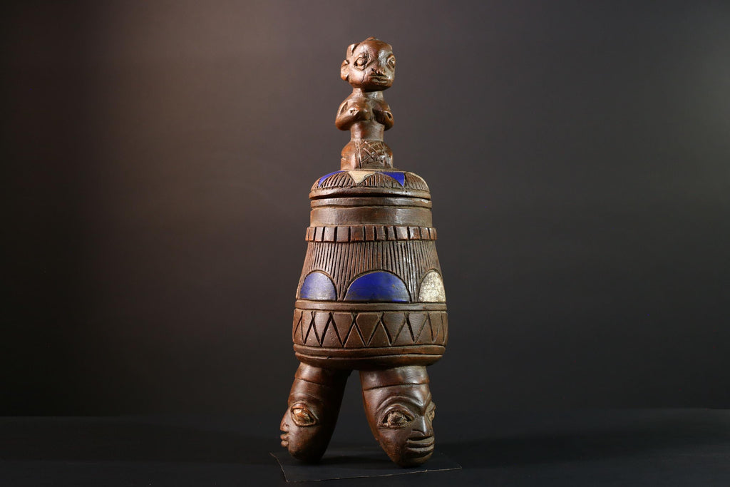 African Yoruba Container Female Figure Sculpture Tribal Carved Wood Art Nigeria Spiritual Decor Collectible Cultural Piece-G5638