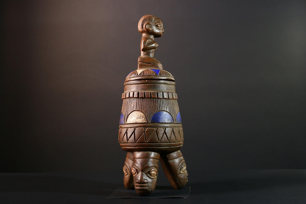 African Yoruba Container Female Figure Sculpture Tribal Carved Wood Art Nigeria Spiritual Decor Collectible Cultural Piece-G5638