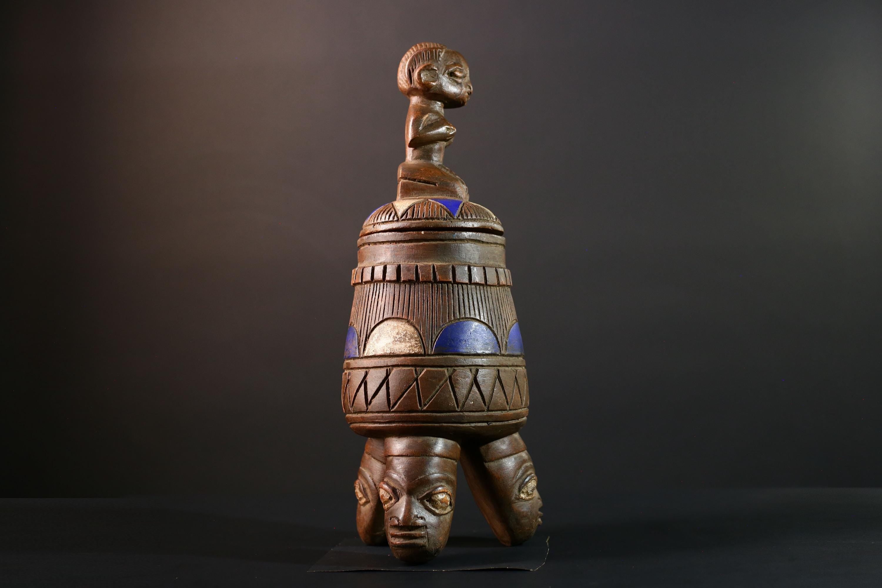 African Yoruba Container Female Figure Sculpture Tribal Carved Wood Art Nigeria Spiritual Decor Collectible Cultural Piece-G5638