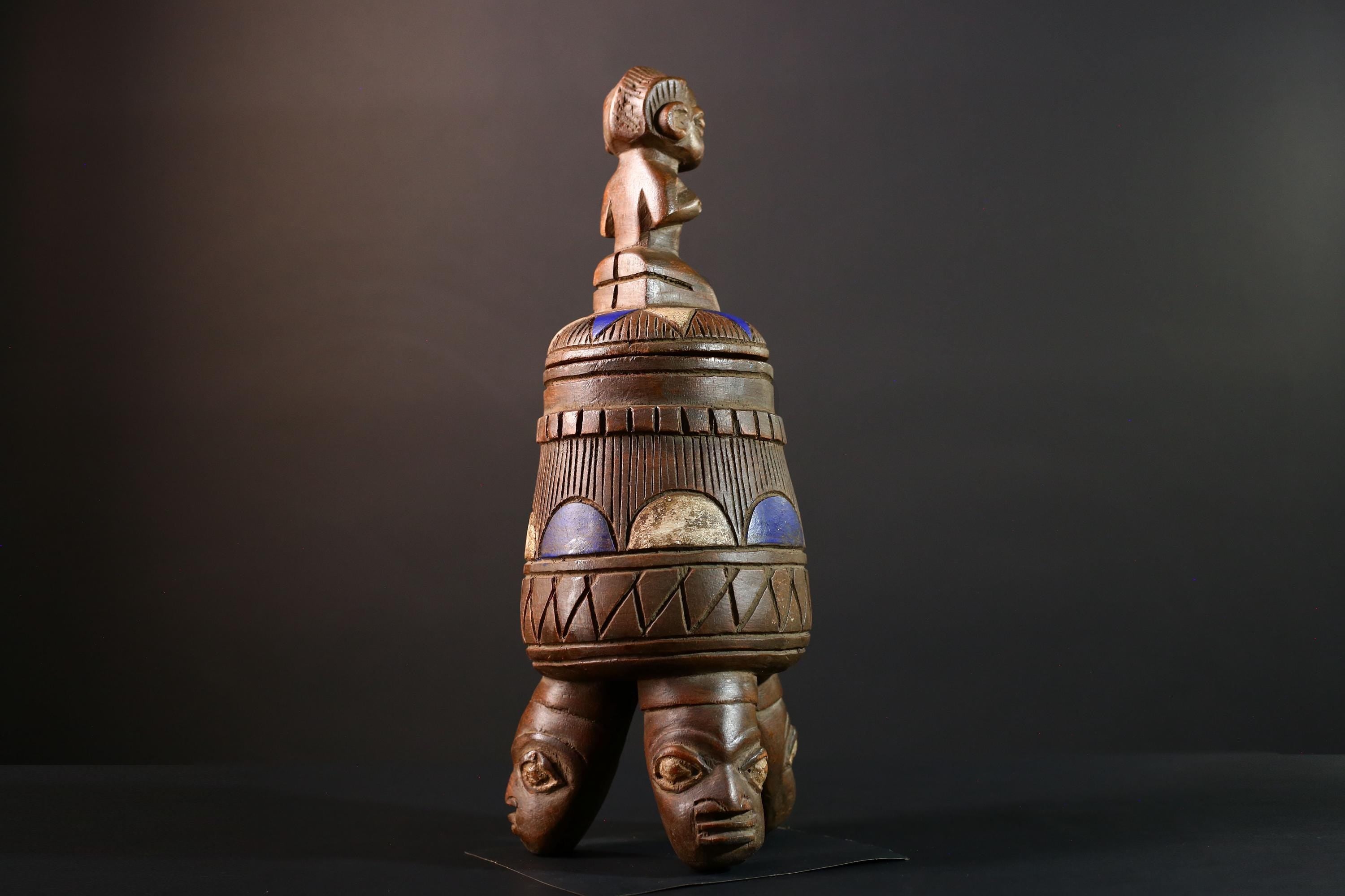 African Yoruba Container Female Figure Sculpture Tribal Carved Wood Art Nigeria Spiritual Decor Collectible Cultural Piece-G5638