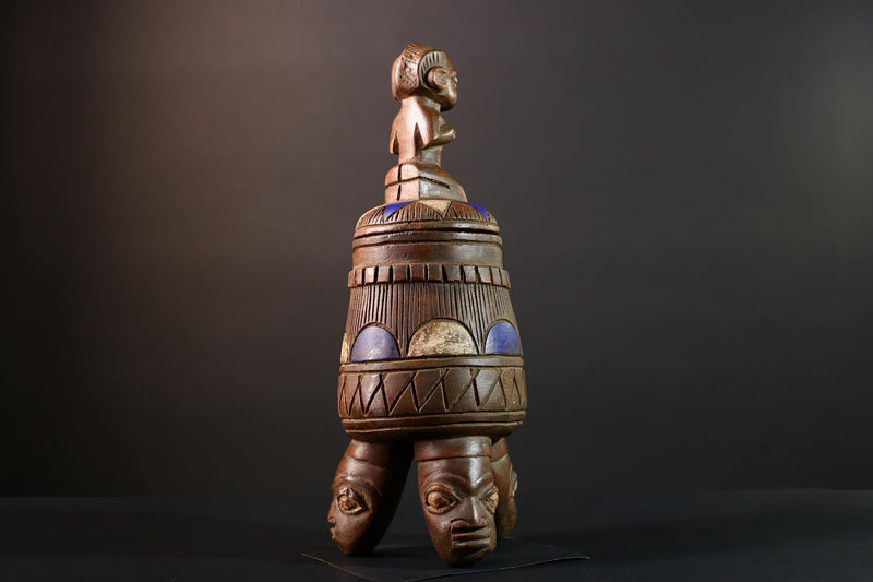 African Yoruba Container Female Figure Sculpture Tribal Carved Wood Art Nigeria Spiritual Decor Collectible Cultural Piece-G5638