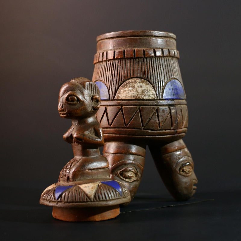 African Yoruba Container Female Figure Sculpture Tribal Carved Wood Art Nigeria Spiritual Decor Collectible Cultural Piece-G5638