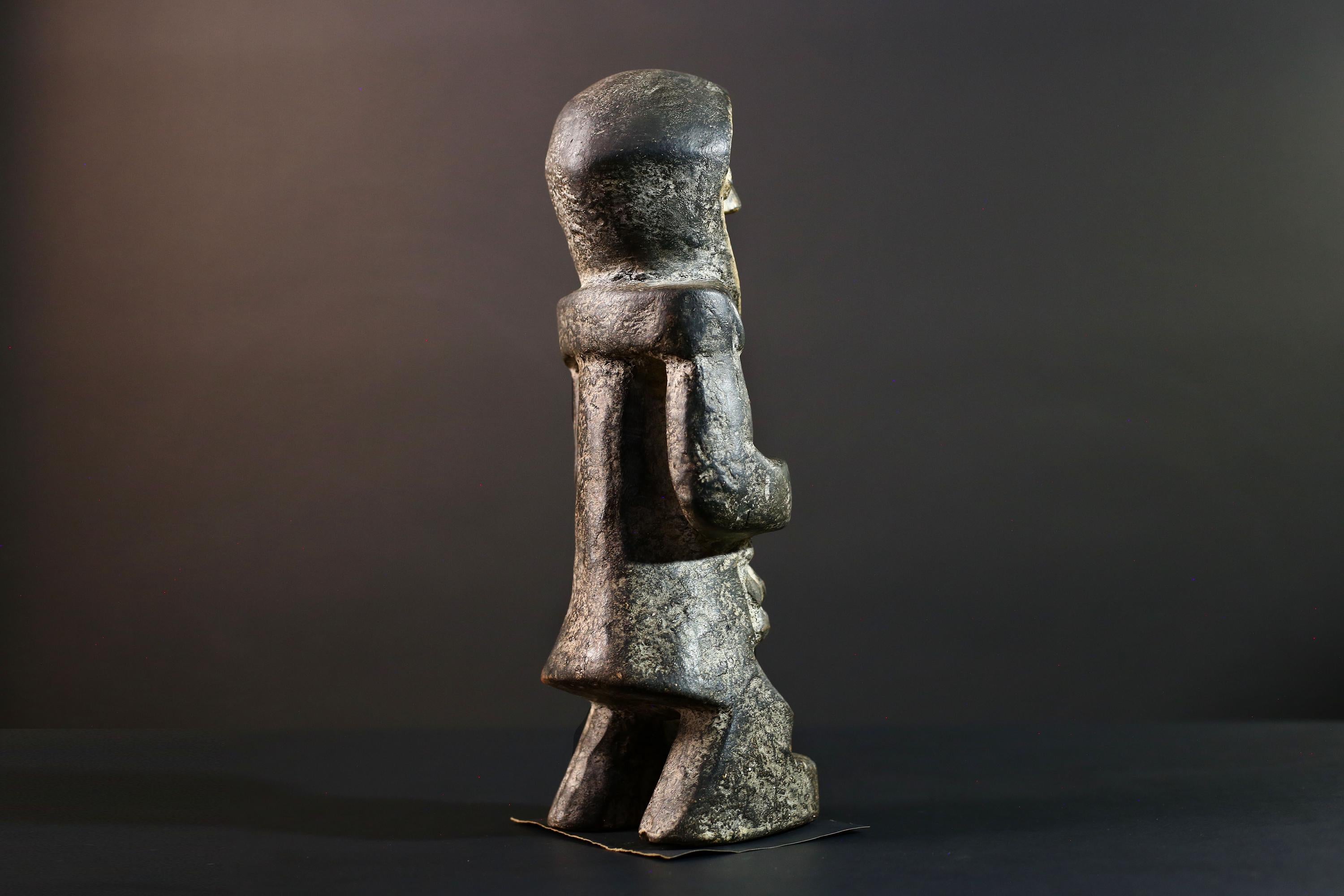 African Congo tribal figure with stylized face carved wood fertility sculpture ancestral decor primitive masculine statue-G5641