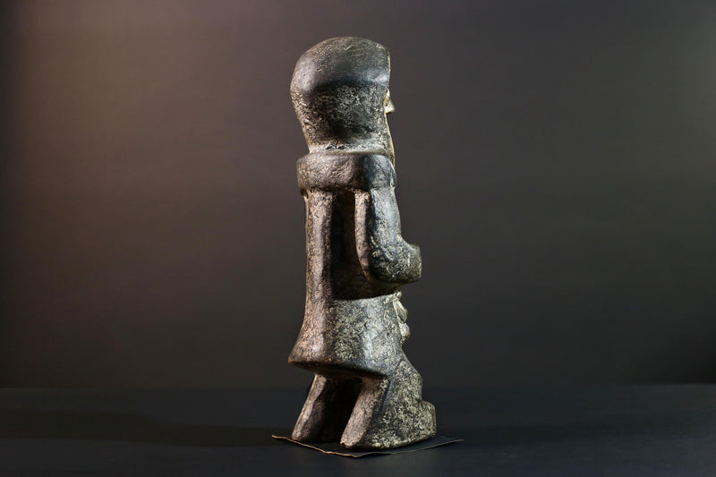 African Congo tribal figure with stylized face carved wood fertility sculpture ancestral decor primitive masculine statue-G5641