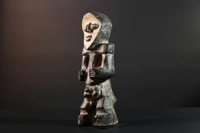 African Congo tribal figure with stylized face carved wood fertility sculpture ancestral decor primitive masculine statue-G5641