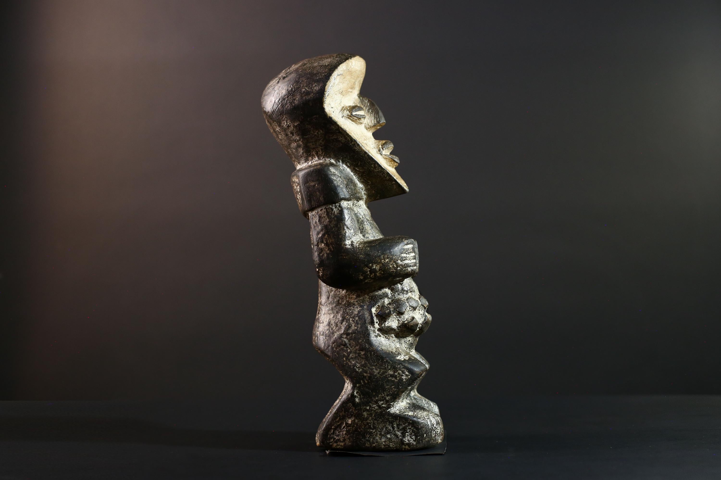 African Congo male figure carved geometric tribal statue with stylized genitals ancestral ritual wood sculpture masculine decor art-G5642