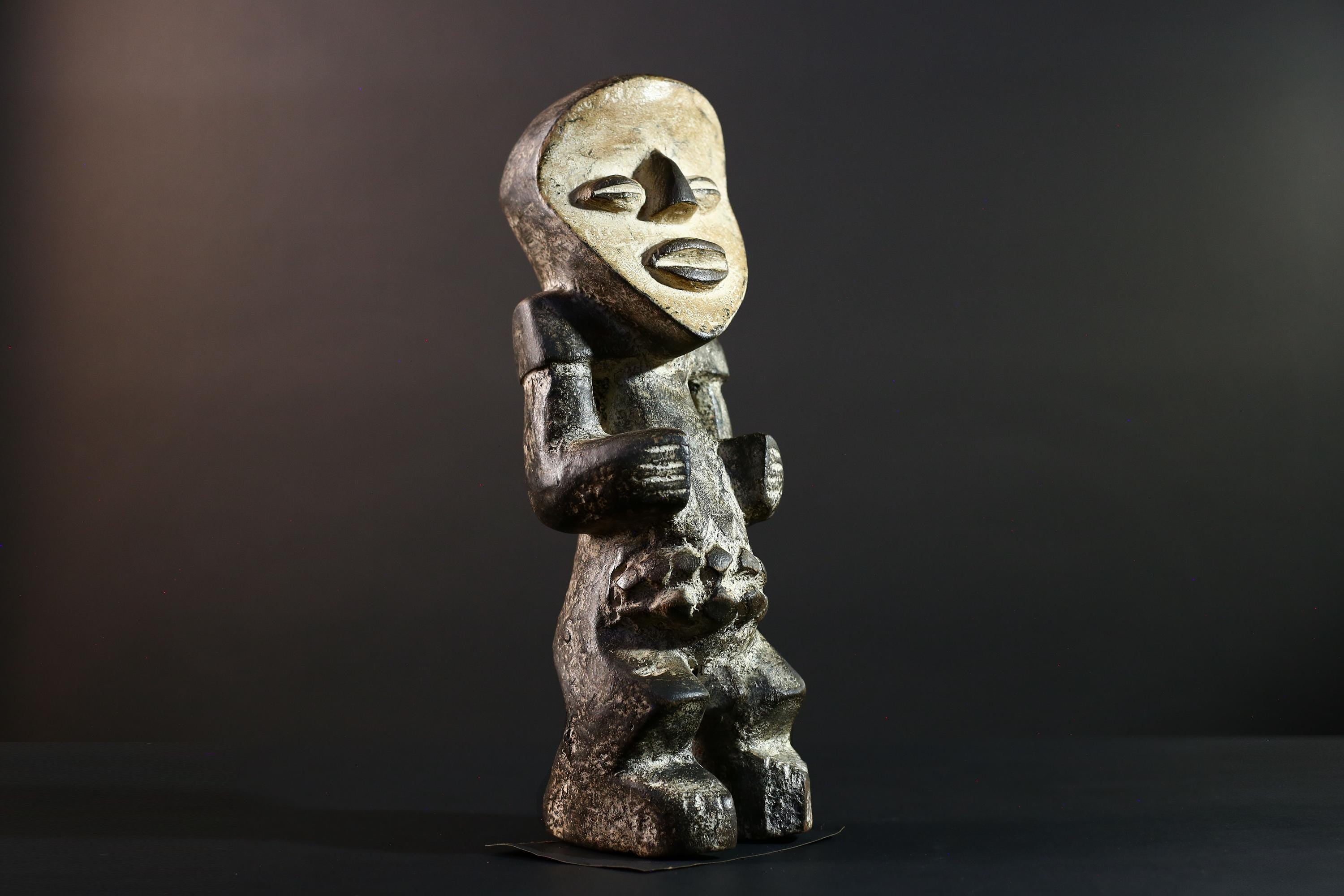 African Congo male figure carved geometric tribal statue with stylized genitals ancestral ritual wood sculpture masculine decor art-G5642