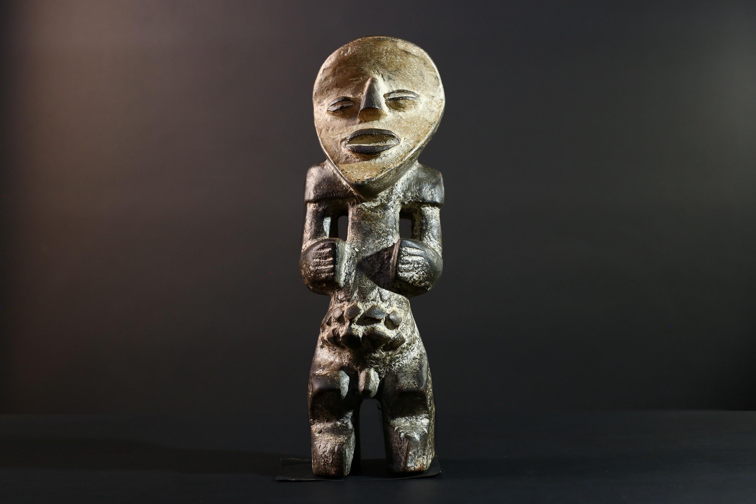 African Congo male figure carved geometric tribal statue with stylized genitals ancestral ritual wood sculpture masculine decor art-G5642