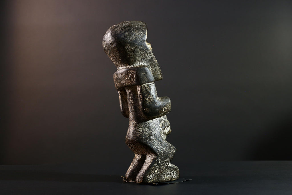 African Congo male figure carved geometric tribal statue with stylized genitals ancestral ritual wood sculpture masculine decor art-G5642