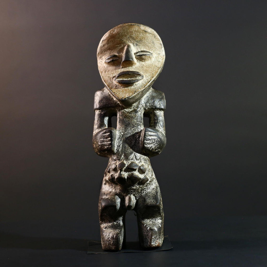 African Congo male figure carved geometric tribal statue with stylized genitals ancestral ritual wood sculpture masculine decor art-G5642