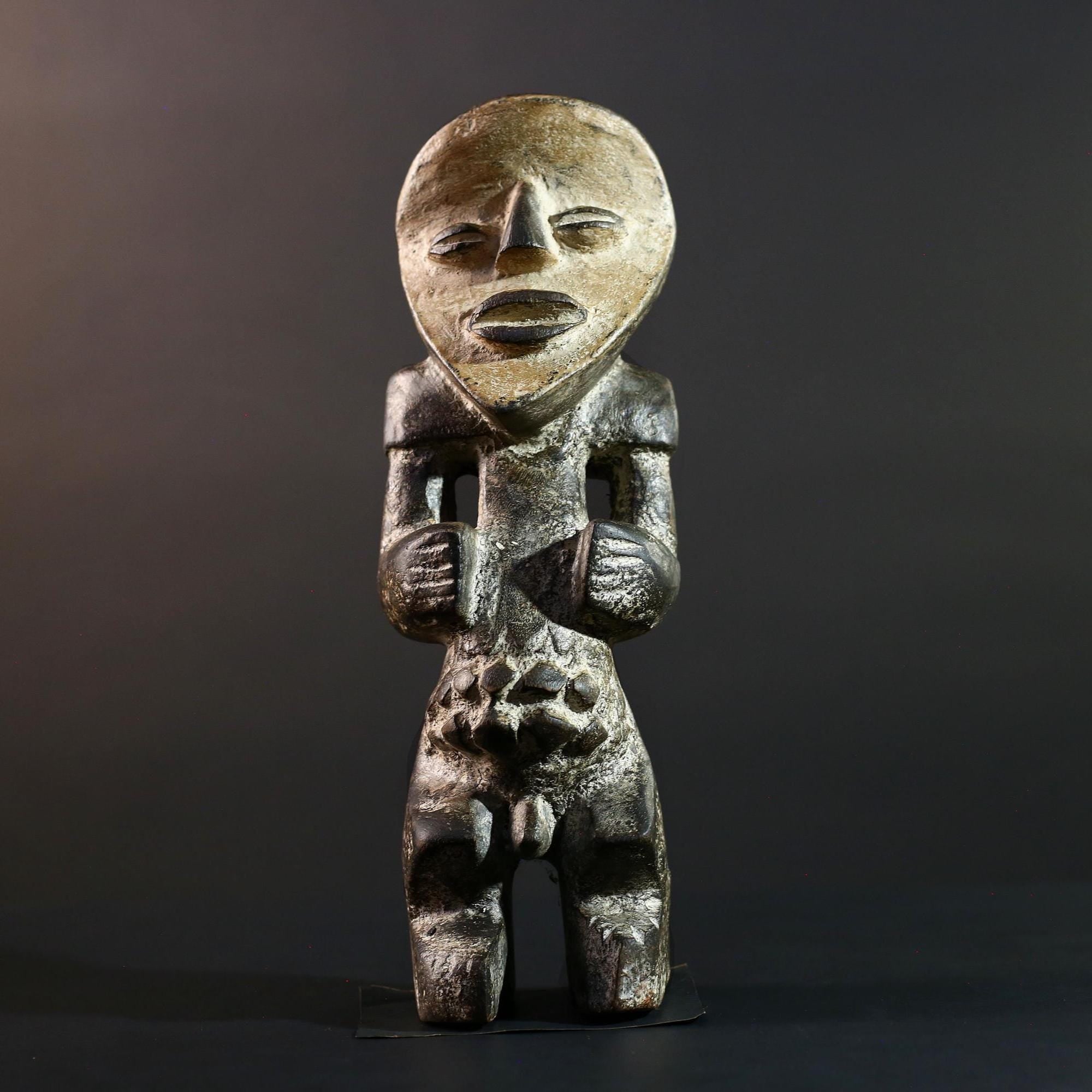 African Congo male figure carved geometric tribal statue with stylized genitals ancestral ritual wood sculpture masculine decor art-G5642