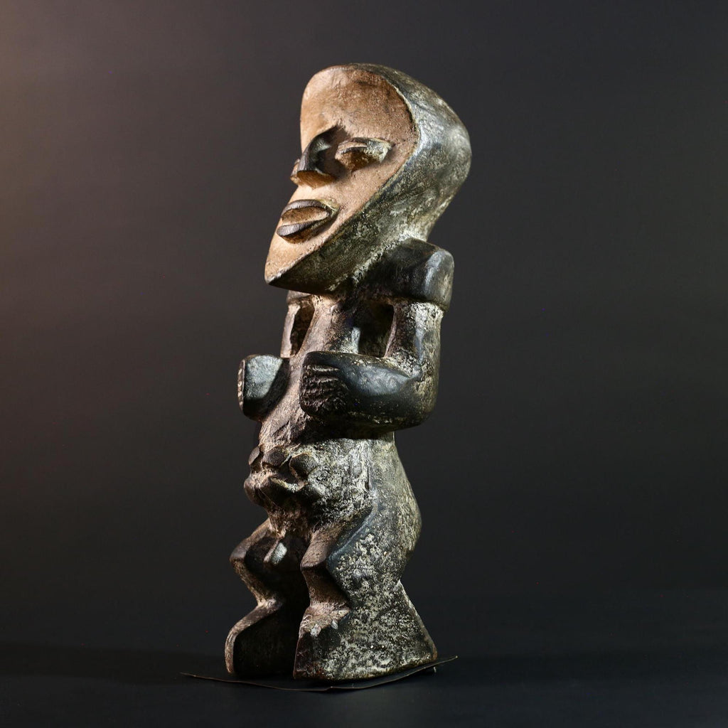 African Congo male figure carved geometric tribal statue with stylized genitals ancestral ritual wood sculpture masculine decor art-G5642