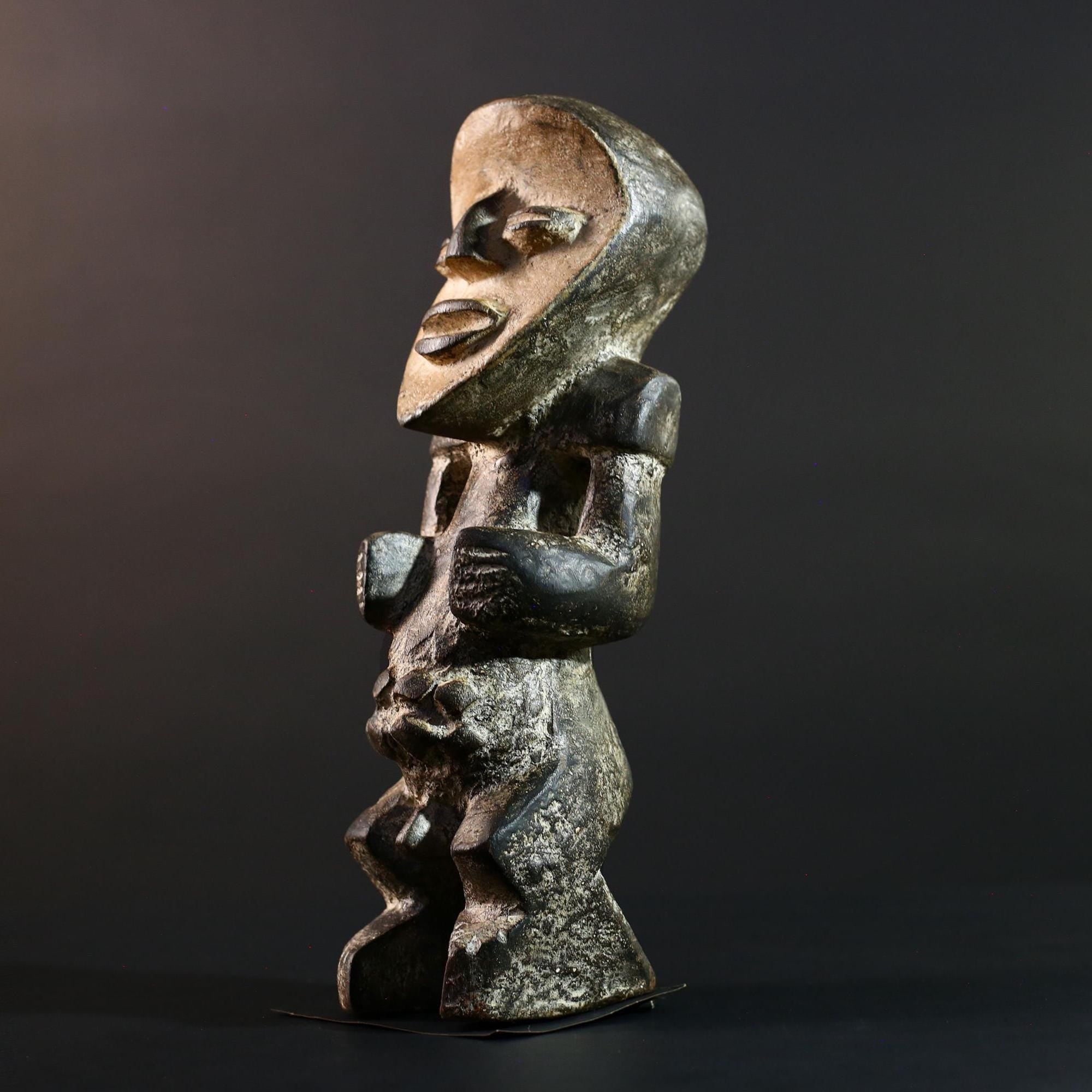 African Congo male figure carved geometric tribal statue with stylized genitals ancestral ritual wood sculpture masculine decor art-G5642