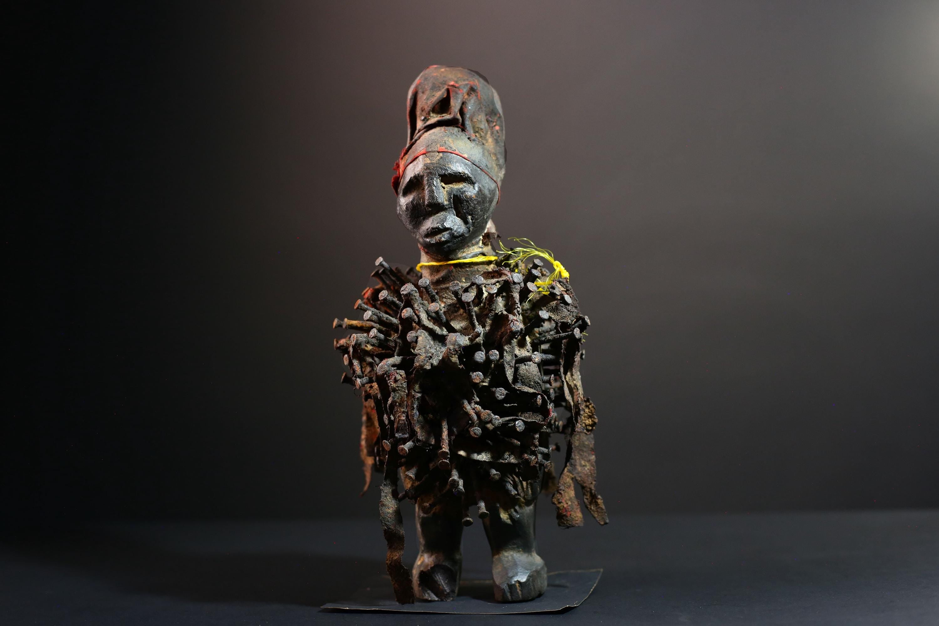 African Nkisi Nail Figure Power Sculpture Congo Tribal Fetish Statue Carved Wood Charm with Nails Protective Ritual Art-G5643