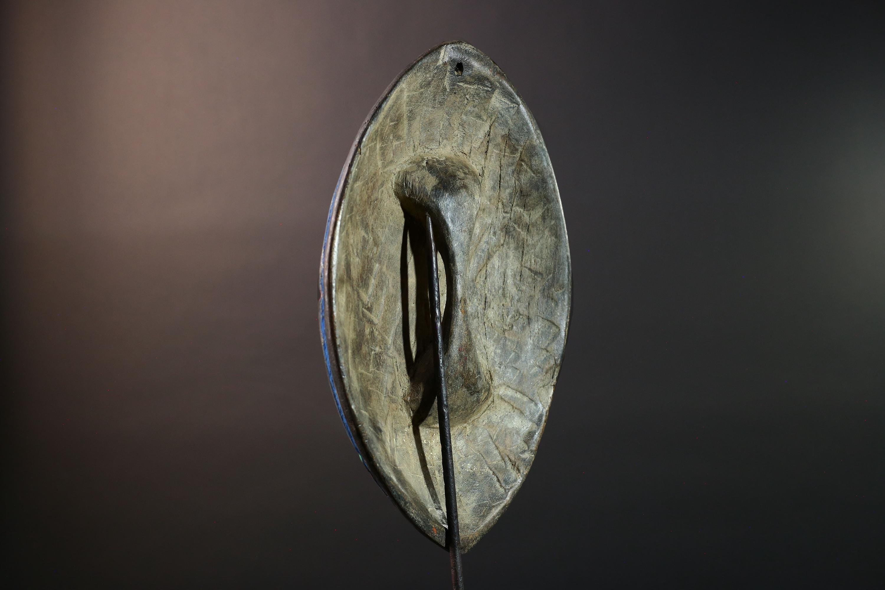 African Tribal Shield Wall Art Congo Carved Wood Decor Geometric Symbol Panel Multicolor Ceremonial Warrior Interior Accent G5644