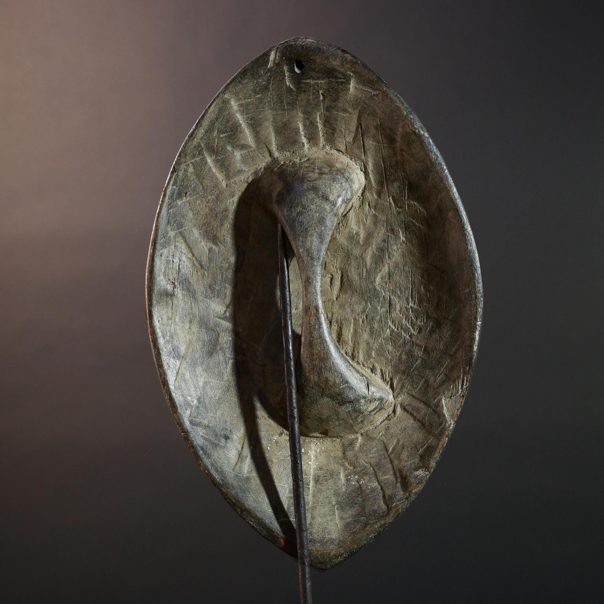 African Tribal Shield Wall Art Congo Carved Wood Decor Geometric Symbol Panel Multicolor Ceremonial Warrior Interior Accent G5644