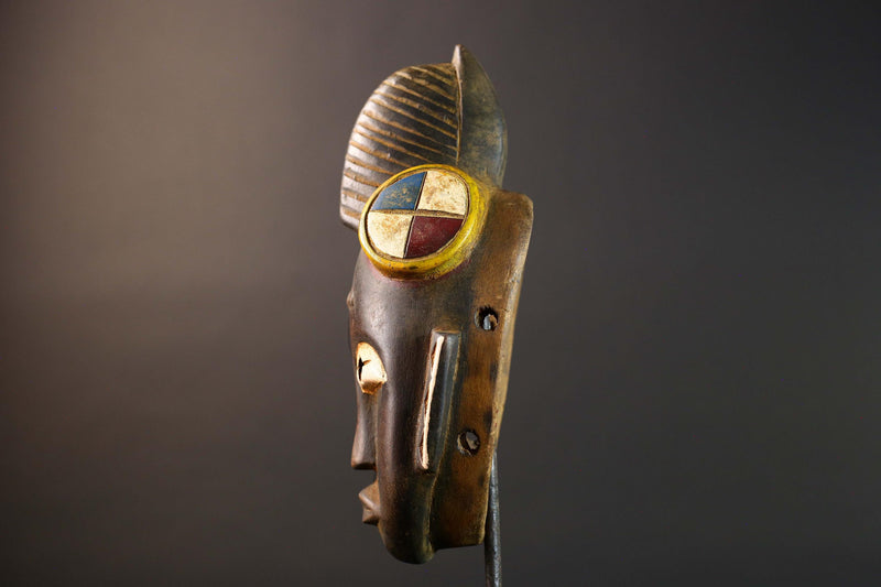 African Guro sun mask wooden wall art vintage tribal home decor accent piece handmade sculpture collectible quality piece unique art-G5736